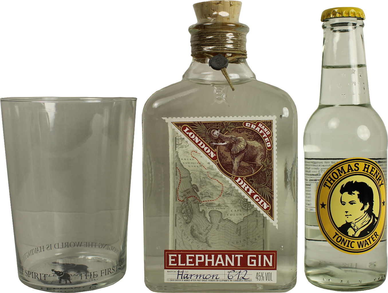 Elephant Gin Geschenkbox mit Thomas Henry Water Glas + Tonic